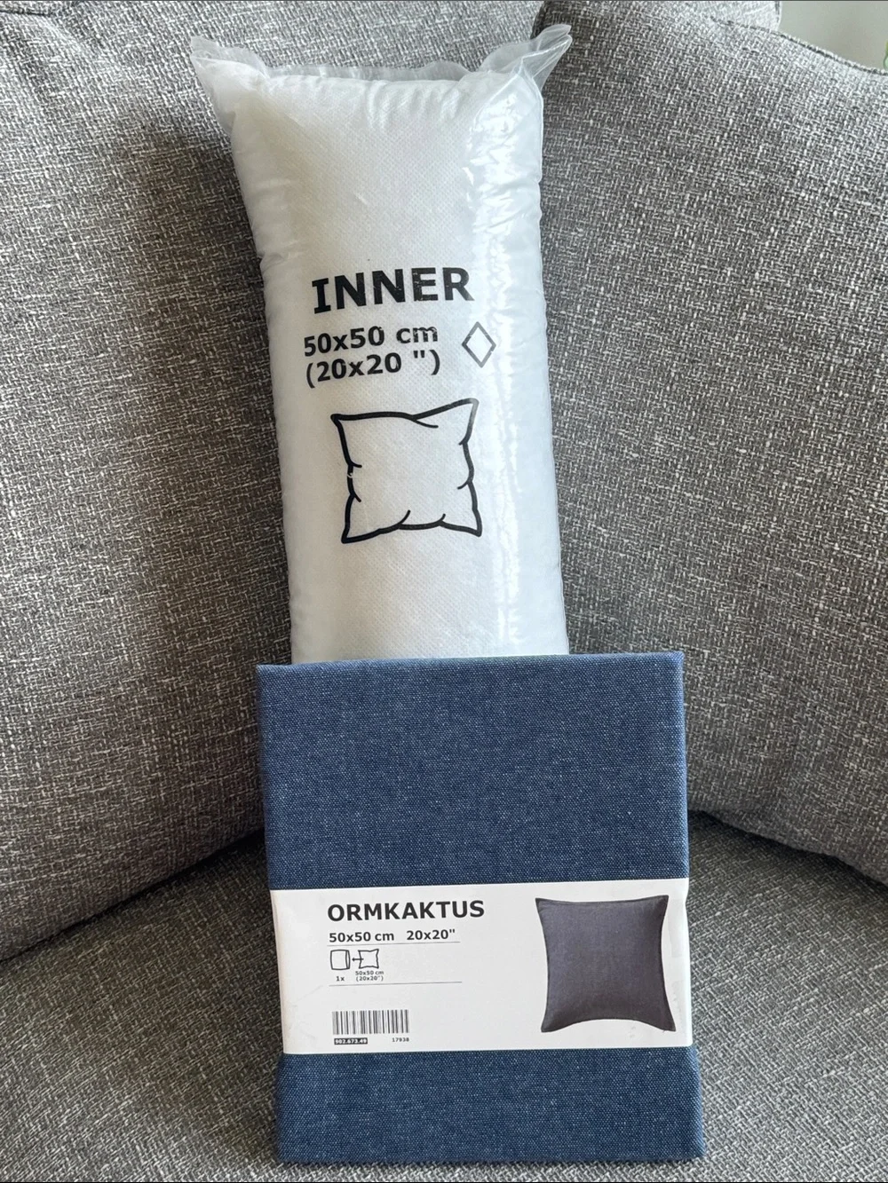 IKEA Blue Denim Pillow Cover and Insert